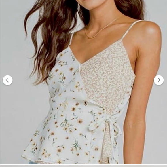 Paper Crane Tops - Paper Crane Anthropologie Floral Wrap Tank Medium Tie Front Chiffon Cottagecore
